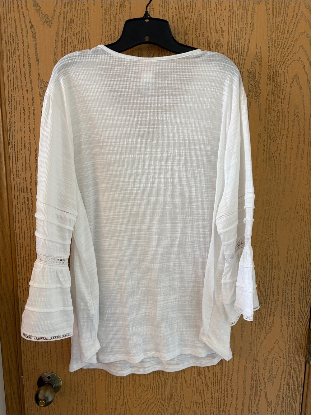 Ruby Rd. White Gauze V-Neck Tiered Bell Sleeve Tunic - Picture 7 of 7